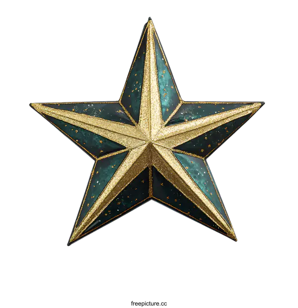 [Transparent Background PNG]Gold and Green Glitter Star Ornament
