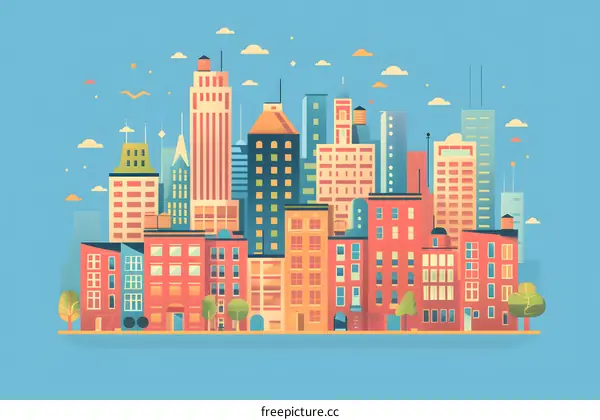 Flat Design Cityscape Illustration With Buildings