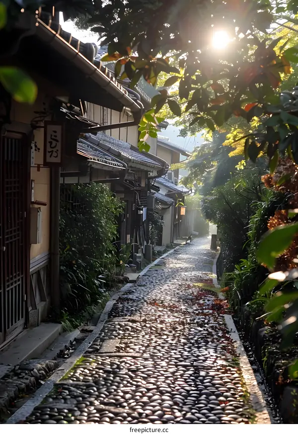 The stone path in the old town of Japan