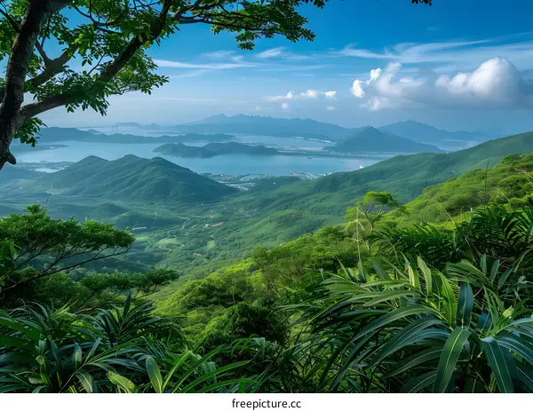 Panoramic View of Mountains and Water