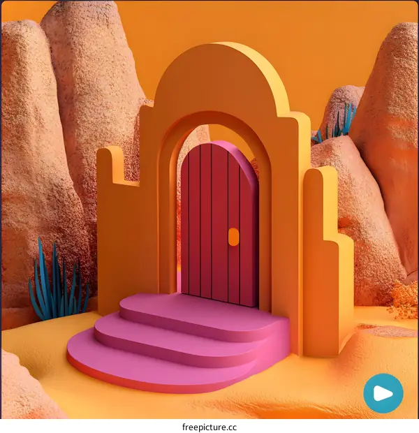 Red Door Entrance In A Desert Landscape