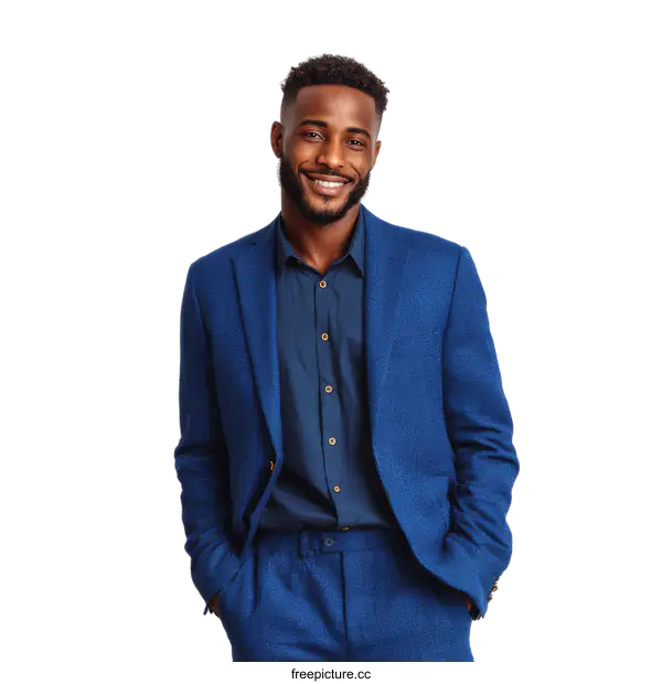 [Transparent Background PNG]African Man in Blue Business Suit
