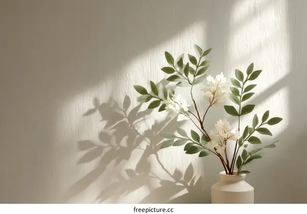 Simple Floral Arrangement in Vase with Sunlight Shadows