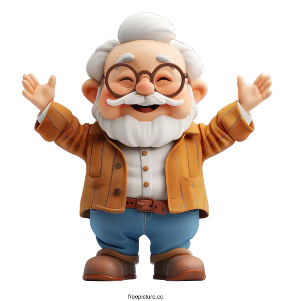 [Transparent Background PNG]Cheerful 3D grandpa character