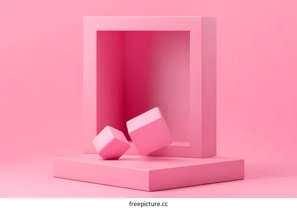 Pink Minimalist Abstract Background with 3D Cubes