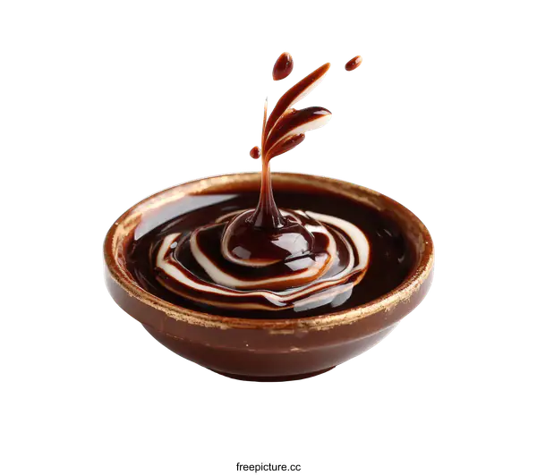 [Transparent Background PNG]Chocolate Sauce Splash in a Small Bowl