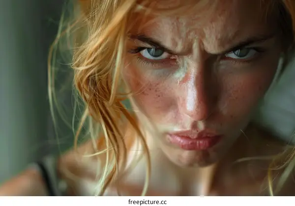 Close Up Portrait of a Caucasian Woman with an Angry Expression