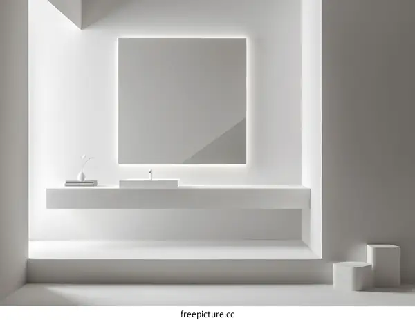 Modern Minimalist Bathroom Interior Design with White Sink and Mirror