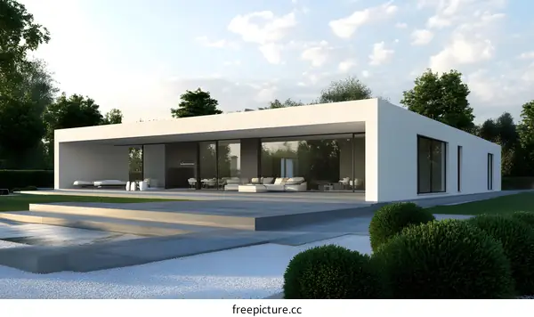Modern Minimalist House with Large Windows and Patio