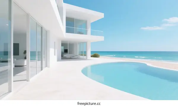 Modern White Beachfront Villa with Infinity Pool and Ocean View