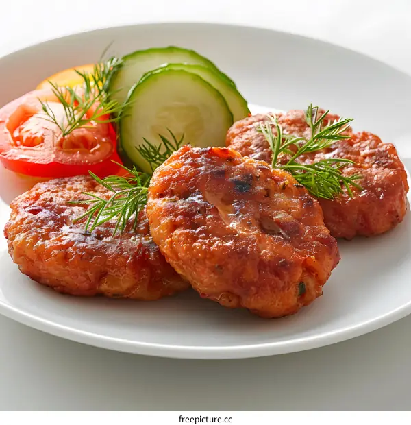 Delicious salmon patties with fresh vegetables