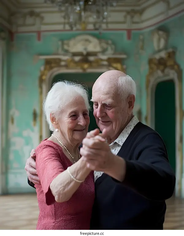 Senior Couple Dancing in Grand Ballroom