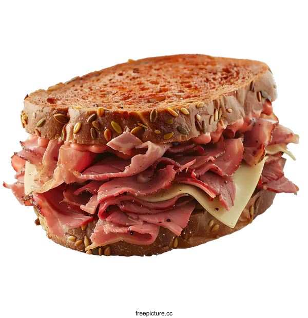 [Transparent Background PNG]pastrami sandwich on rye bread