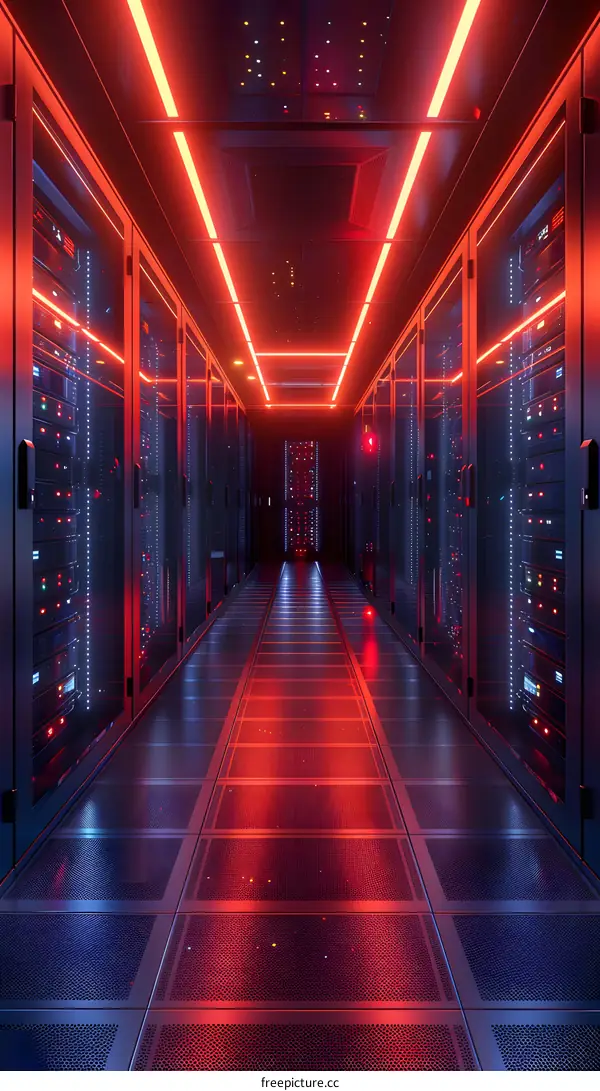 Futuristic Red Server Room