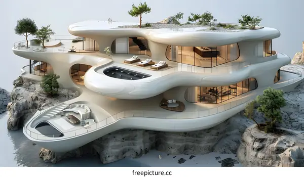 futuristic house on a cliff