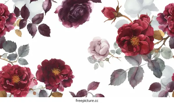 Vintage roses watercolor illustration