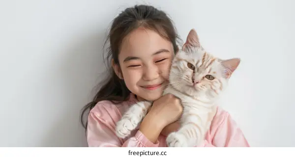 A young girl is hugging an orange cat
