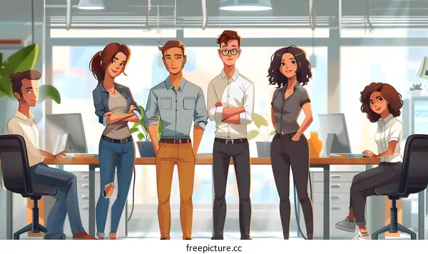 Illustration of a diverse group of people in a modern office