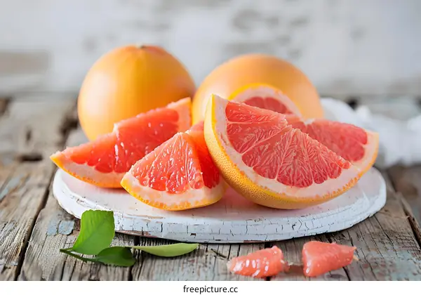 Fresh Sliced Grapefruit on Wooden Cutting Board