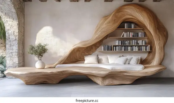Unique Wooden Furniture with Bookshelf Design