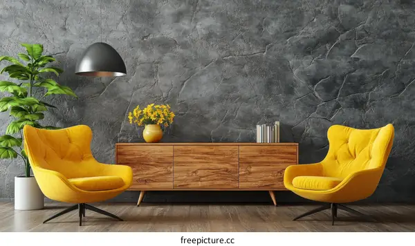 Modern Living Room Interior Design with Yellow Armchairs