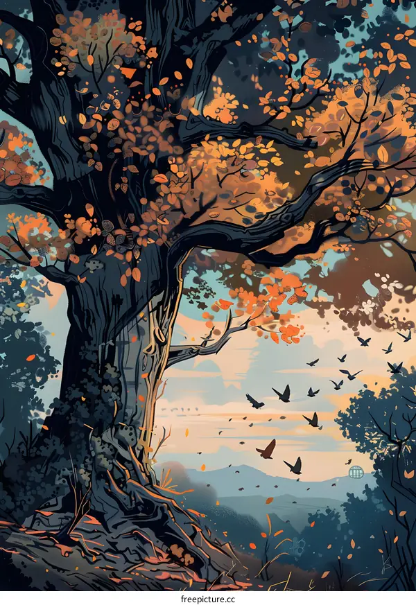 Autumn Leaves Falling from the Tree in a Forest