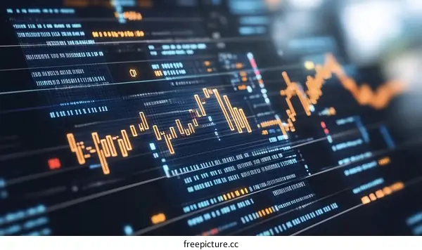 Futuristic digital display screen with data