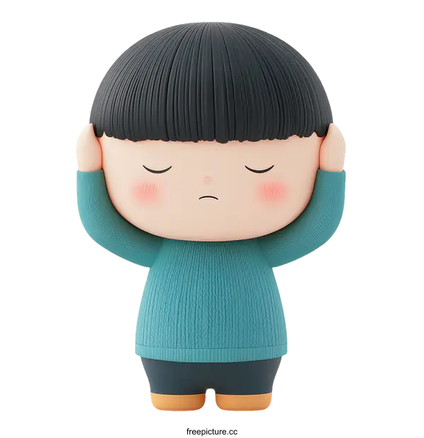 [Transparent Background PNG]Adorable Cartoon Boy Covering Ears