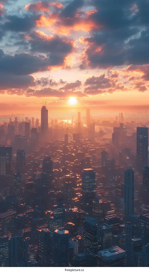 Sunrise over the Futuristic Metropolis