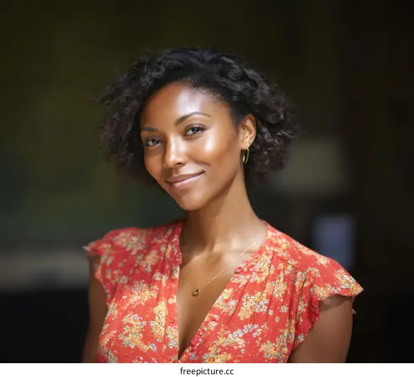Portrait of a Black Woman in a Floral Dress