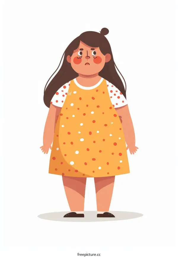 Illustration of an Unhappy Obese Girl in a Yellow Dress