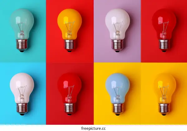 Colorful light bulbs on bright background
