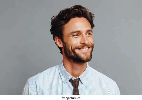 Smiling Caucasian Male Portrait Against Gray Background