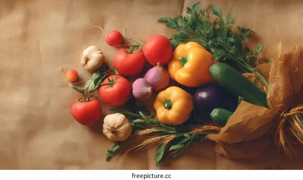 Colorful Vegetables Bouquet on Kraft Paper