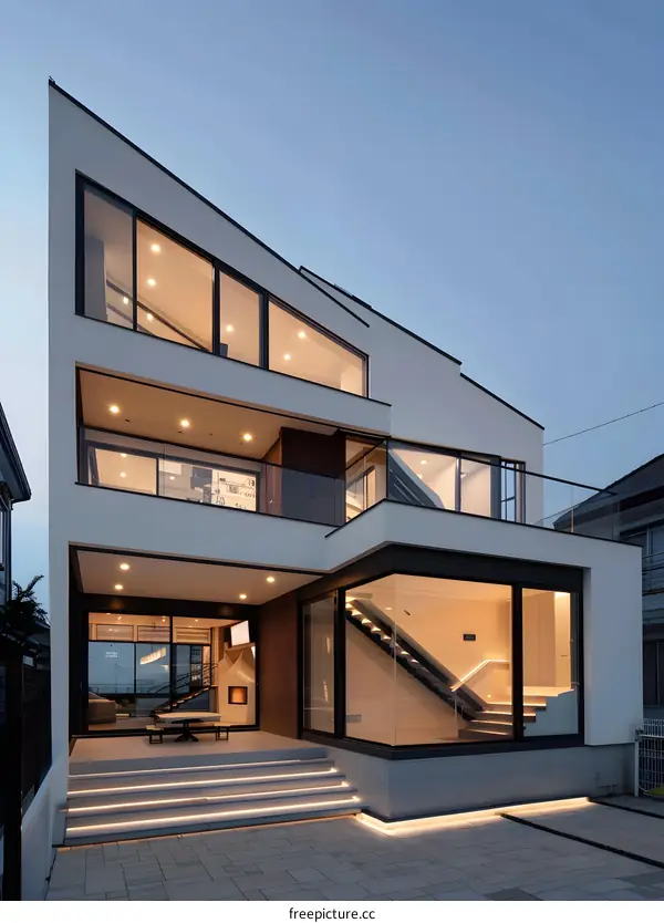 Modern Architecture House Design With Large Windows And A Patio