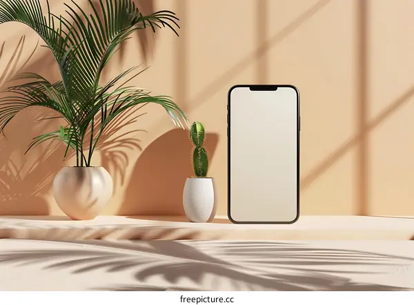 Minimalist Phone Mockup With Plants and Sunlight