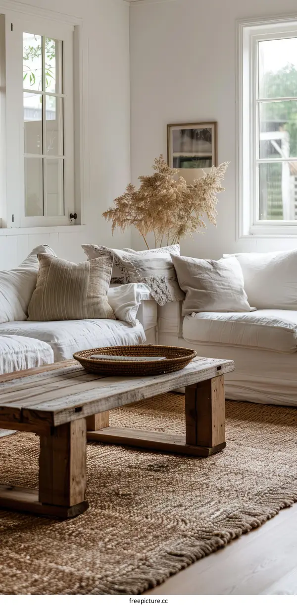 Bright White Living Room With Natural Textures