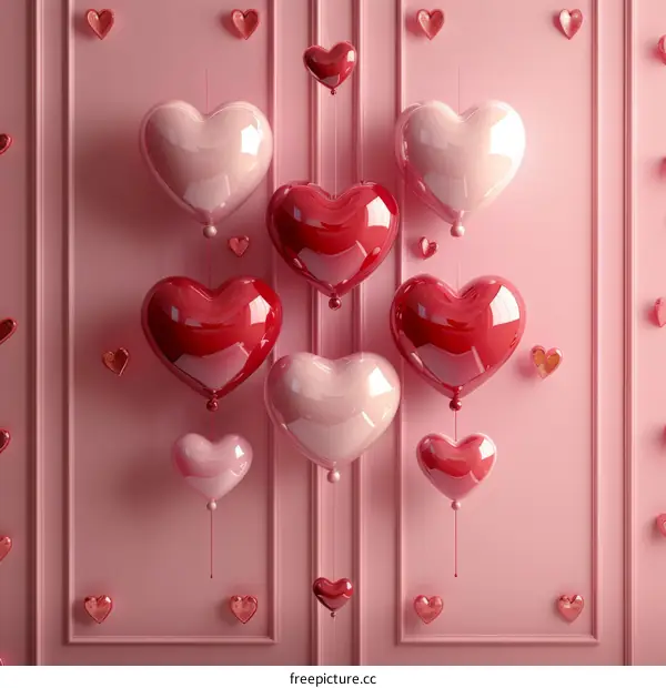 Heart Balloons on a Pink Wall