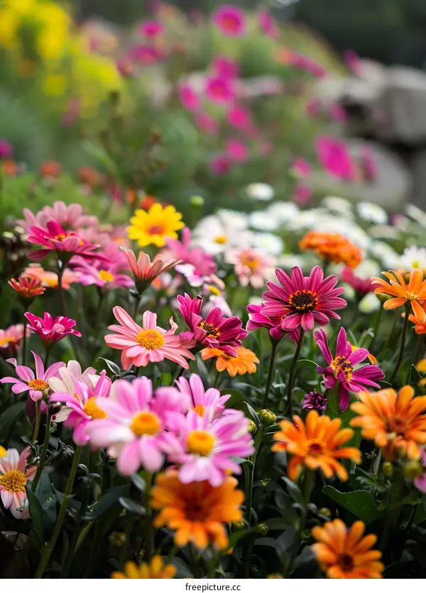 Close Up Of Colorful Flowers In A Garden