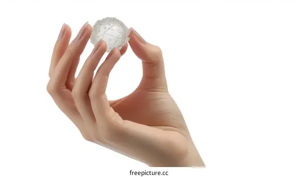 Transparent plastic ball held between thumb and forefinger