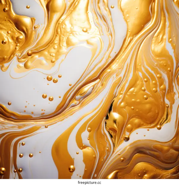 Gold and white fluid painting abstract background