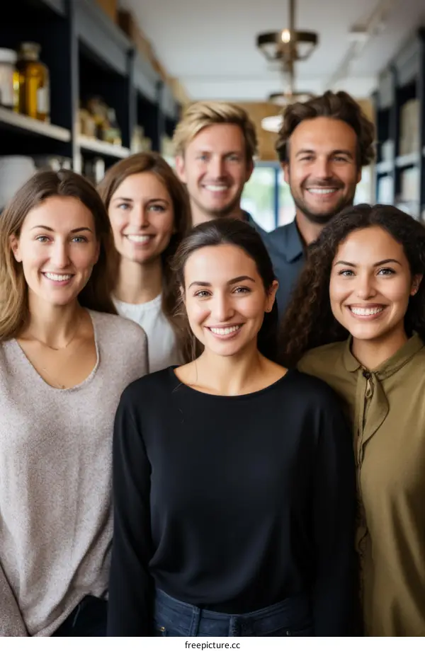 Portrait of a group of smiling young professionals in a casual setting