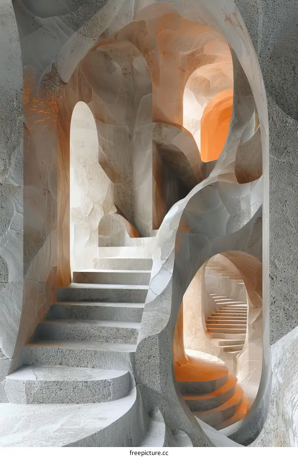 Surreal Sandstone Cave Staircase: A Liminal Space