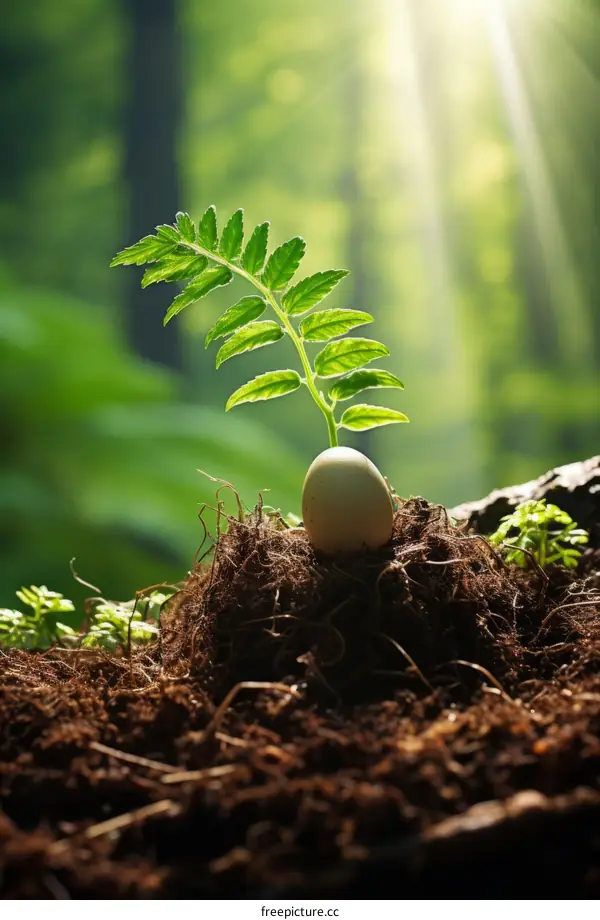 A new life is born from an egg in the forest