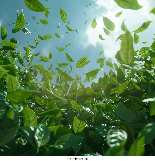Lush Tea Plantation with Green Tea Leaves
