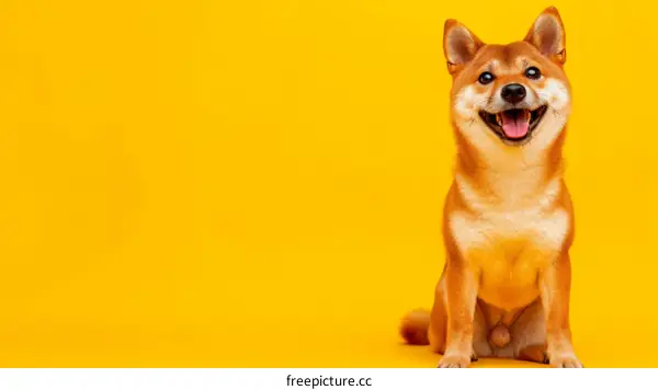 studio shot of a happy shiba inu dog