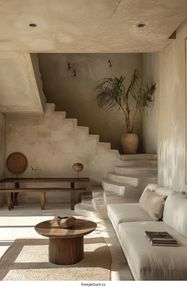 Earthy Staircase with Palm Tree