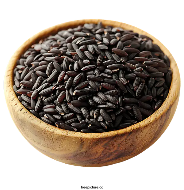 [Transparent Background PNG]Dark Purple Rice in Wooden Bowl