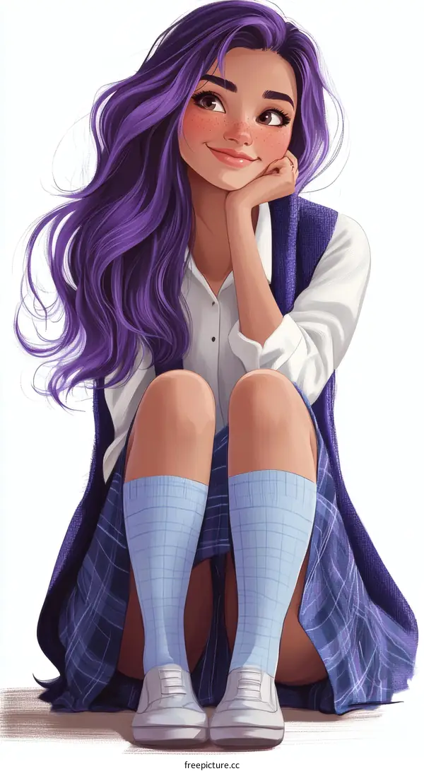 A Cute Girl with Purple Hair