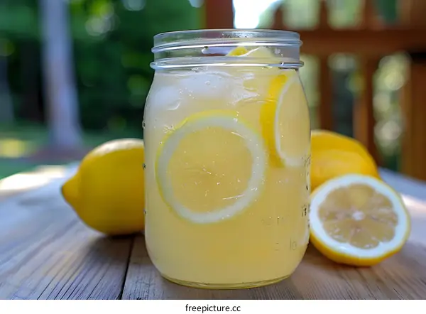 Refreshing Lemonade in a Mason Jar with Lemons